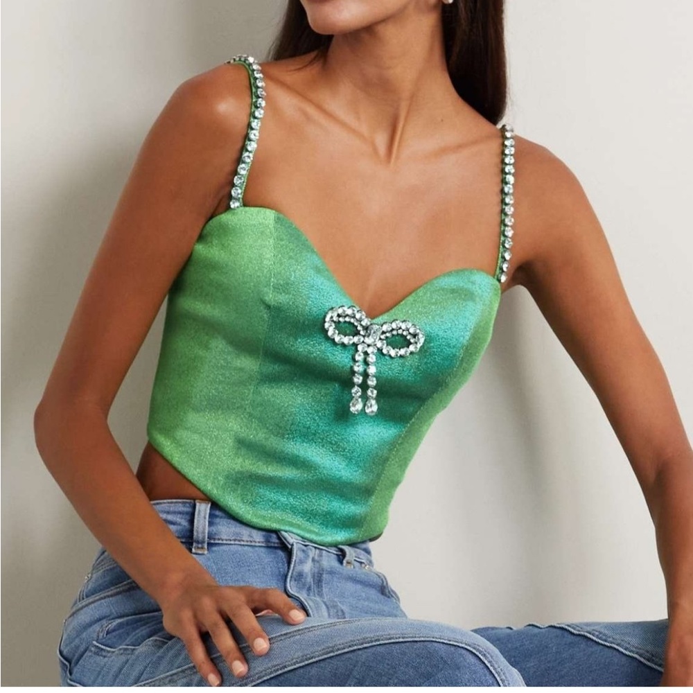 AREA green embellished corset top